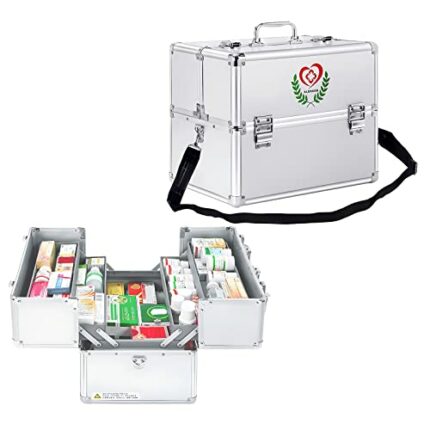 3 Layer Portable Aluminum Alloy Frame Medicine Storage Box with Lock First Aid Medicine Storage Box Childproof Medication Case Household Medicine