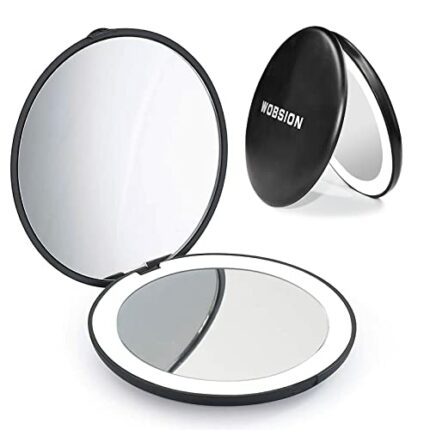 wobsion Led Compact Mirror, 1x/10x Magnification Compact Mirror with Light,Handheld 2-Sided Pocket Mirror,Travel Makeup Mirror,3.5in Compact Mirr