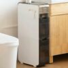 Bathroom Floor Cabinet Storage, 4-Tier Slim Toilet Paper Storage Cabinet with Clear Drawers and Casters, Large Capacity Narrow Vertical Dresser T