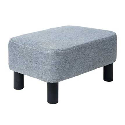 IBUYKE Small Footstool, Linen Fabric Pouf, Rectangle Ottoman with Padded Seat Pine Wood Legs and Padded, Change Shoes Stool for Living Room and B