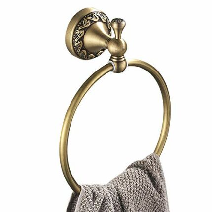 Antique Brass Towel Ring, Hand Towel Holder for Bathroom Wall Mount Retro Round Towel Rail Rack