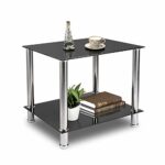 Coffee Table Tempered Glass Living Room Table Side Table Industrial Design Sofa Table 2 Tier Glass Table with Chrome Legs Coffee Table Metal Cons