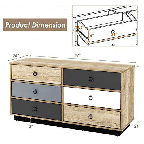 LIUZH 6 Drawer Double Dresser Accent Storage Tower Durable Engineered Wood Simple Style Bedroom Hallway Entryway Storage Cabinets