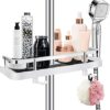XMING Shower Bar, Shower Rack, No-hole Lifting Bar, No-nail Bathroom Tray, With Hook, Toilet To Store Flowers And Wine