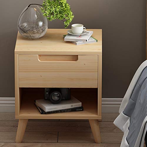 LUKEO Nordic Minimalist Bedside Table, Minimalist Bedroom Solid Wood Storage Cabinet
