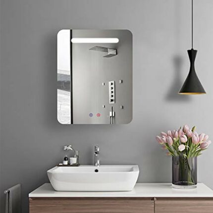 Super Slim Bathroom Mirror Horizontal | 1 Led Strips| Polished Edge Frameless | Defogger And Dimmer|Touch Switch|Copper Free Silver Backed, Suita
