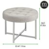 mDesign Pouffe Footstool — Small Round Stool with Padded Fabric Cushion — Ideal Footrest for Reading and Watching TV — Light Grey/Silver