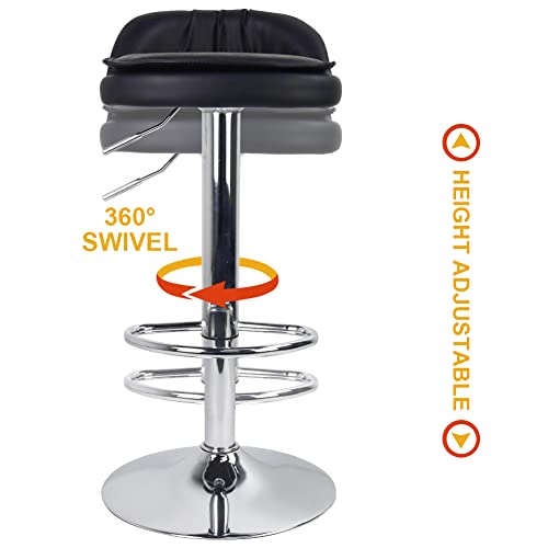 WKWKERK Bar Stools Set Of 2 PU Leather Swivel Height Adjustable Bar Chairs With Low Back For Counter Shop Kitchen Home Barstools With Footrest(Bl