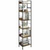 YITAHOME Bookcase 6 Tiers, Floor Standing Book Shelf with 4 Hooks, Wooden Shelf and Metal Frame Book Rack Industrial Tall Shelf unit Storage for