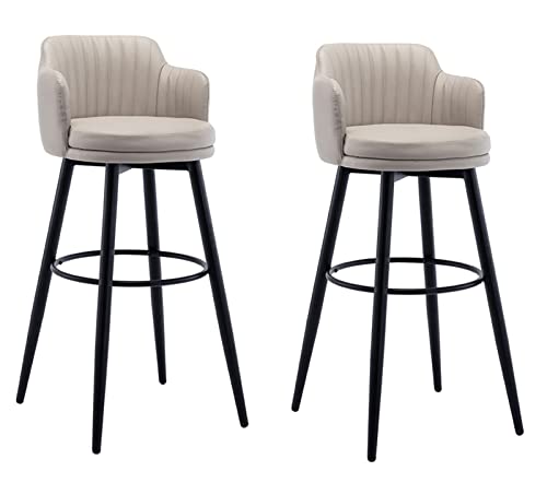 Barstools Swivel Bars Chair Bar Set of 2 with Back Kitchen Island Bar Stools Counter Height with Arms, Nappa Leather Black Metal Legs Black Footr