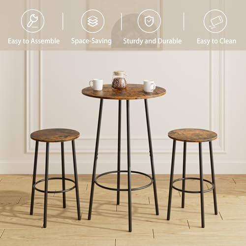 AEPOALUA 3 Piece Bar Table Set, Round Bar Table and Chairs Set of 2, Pub Dining Table Set Counter Height Wood top, Bar Stool Table for Breakfast
