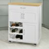 UXZDX Kitchen Storage Serving Trolley Cart with Rubber Wood Worktop Storage Cabinet