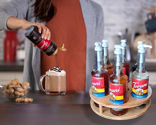 PASAR Bottle Lazy Susan Rotating Bamboo Bottle Holder Wine Rack Organizer for Wine Syrup Sauce 7 Bottle Kitchen Storage Countertop Tabletop for B