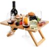 Youeon Portable Wine Picnic Table with 5 Wine Glasses Holder, Foldable Champagne Picnic Snack Table, Wine and Cheese Table for Picnic, Camping, P