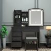XVURO Vanity Desk with 3-Color Adjustable Touch Light,Wooden Mass Storage Makeup Vanity Mirror with 6 Drawers for Women Girls Black