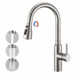 CREA High Arc Kitchen Sink Mixer Tap with Pull Out Spray, Single Lever Kitchen Tap, High Pressure Sink Tap with Magnetic 3 Functions 360° Swivel