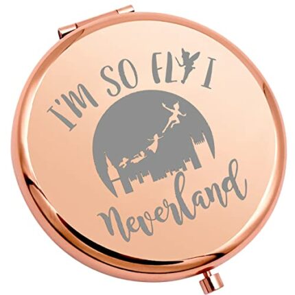 MYSOMY Tinkerbell Gift Tinker Bell I'm So Fly I Never Land Pocket Makeup Mirror Flying Moon Silhouette Fairy Tales Makeup Mirror Fairy Pixie Fans