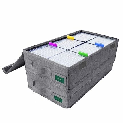 T WaveTree Cassette Tape Storage Box Pack of 2, Durable Cassette Tape Holder 16.34 x 9.25 x 3.54 Inch, Cassette Rack with Lids and Index Labels t