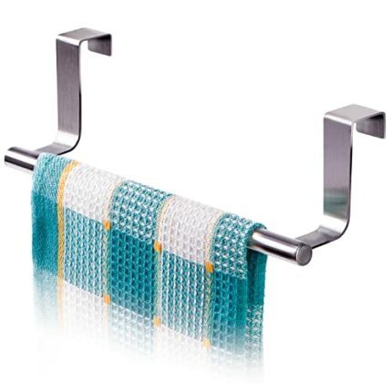 Tatkraft Horizon – Over the Door Towel Rail – Towel Holder for Cupboard Drawer Cabinet – Kitchen and Bathroom – Anti Slip Scratch Protecting Stri