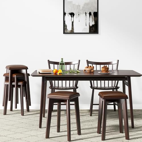 Rukulin Wooden Stacking Stool Stackable Bar Stools with Padded Seat for Home Kitchen Office (1Pack)