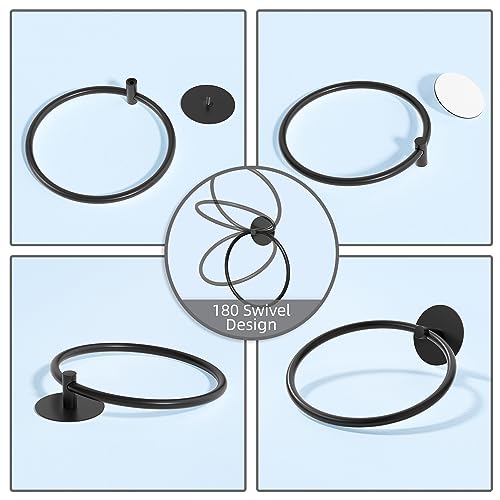 Matte Black Bathroom Towel Ring - SUS304 Stainless Steel Bathroom Towel Rack, Susswiff Adhesive Wall Mounted Hand Towels Holder, Towel Hanger for