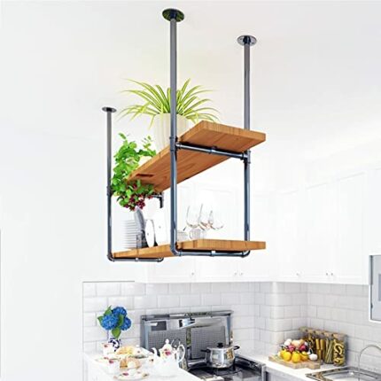 KEppd Wine Rack Plant Stands Indoor Ceiling Hanging Wine Rack Wine Bottle Holder Wall-mounted Garage Storage Rack Floating Shelves Suspension Win
