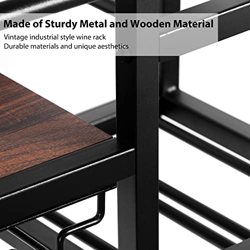 CRUDATE Hanging Wine Rack Wall Mounted, Floating Liquor Bottle Shelf with 3 Team Glass Holder Wine Shelf Bar Shelves Stemware Rack for Wall Wine