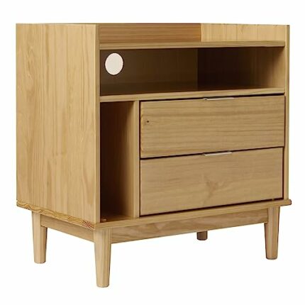 Walker Edison Mid-Century Modern Tray-Top Storage Nightstand, Wood, Natural Pine, 25 Inch