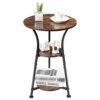 Neekor Round End Table,3-Tier Small Round Side Table with Wooden Shelves, Rustic Retro Table Corner Sofa Table for Living Room Bedroom (Rustic Br