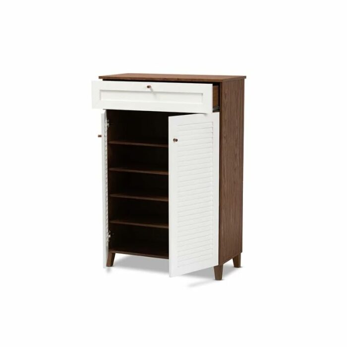 JYDQM Walnut Finished 5-Shelf Wood Shoe Storage Cabinet with Drawer Shoe Shelves Furniture