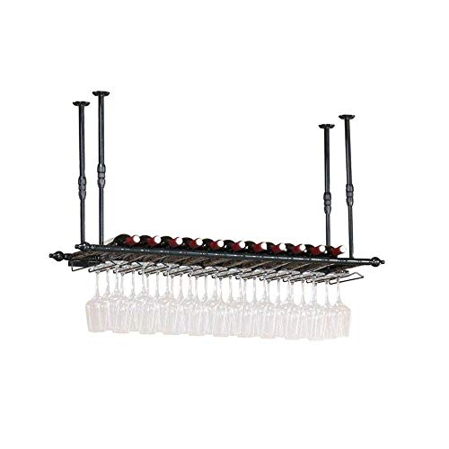 NEOCHY Wine Rack Hanging Ceiling Adjustable Height Floating Wall Hanging Hanging Goblet Rack Retro Glass Bottle Rack Display