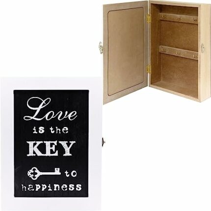 Maison Des Cadeaux Wall Mounted 6 Key Hook Holder, Love Is The Key' Wooden Key Box Cabinet Holder (US426)