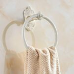 RAKUTE White Towel Rack, Punch-Free Towel Ring, Golden Towel Hanging Bath Towel Rack, Wall-Mounted Toilet Towel Holder Bathroom Ring