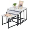 mDesign Set of 3 Nest Tables — Nested End Tables Made of Metal and Wood — Ideal for Use as Living Room Lamp Tables or Bedside Tables — Marble Col