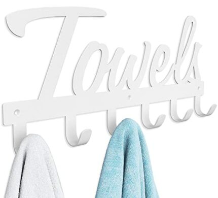 Livelab Towel Rack, Towel Racks for Bathroom Wall Mounted, 6 Hooks White Towel Holder for Bathroom Space Saving, Waterproof Rustproof Easy Instal