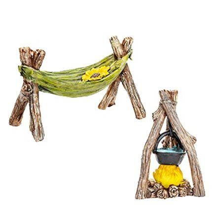 PMS 956574 Secret Fairy Hammock & Camp Fire | Magical Garden Decoration | 2pcs. | 1 Box Accessory, Multicolor