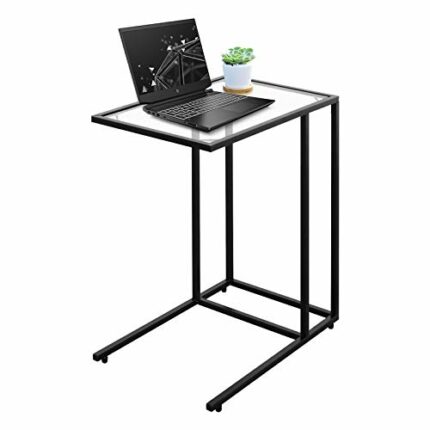 Multigot C-Shaped Sofa Side Table, Tempered Glass Accent End Table with Non-Slip Foot Pads, Snack Coffee Laptop Desk for Bedroom Living Room Offi