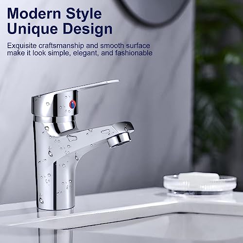 Bathroom Sink Taps Mixer Faucet Hot and Cold,Chrome Mono Basin Taps Single Lever Solid Brass for Bathroom Kitchen
