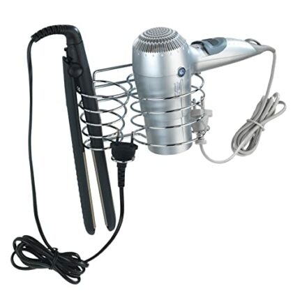 WENKO Dryer and Hair Straightener Holder Classic, Steel, Silver Shiny, 12 x 20 x 12 cm