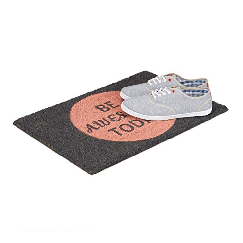 Relaxdays Coir Doormat Coconut Fibre Floor Mat "Be Awesome Today" Welcome Mat 40 x 60 cm, Anti-Slip PVC Underside, Pink