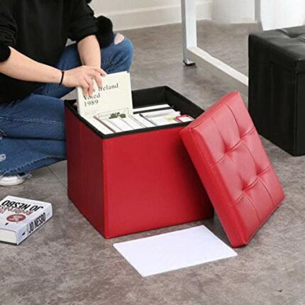 gzz Nordic Faux Leather Folding Storage Ottoman Bench Seat Foot Rest Stool,Burgundy