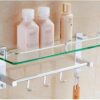 Towel Rack Wall Mount Bathroom Shelf with Hooks Multifunctional Space Aluminum Material 7Mm Tempered Glass Shelf Towel Rack/15 * 25Cm