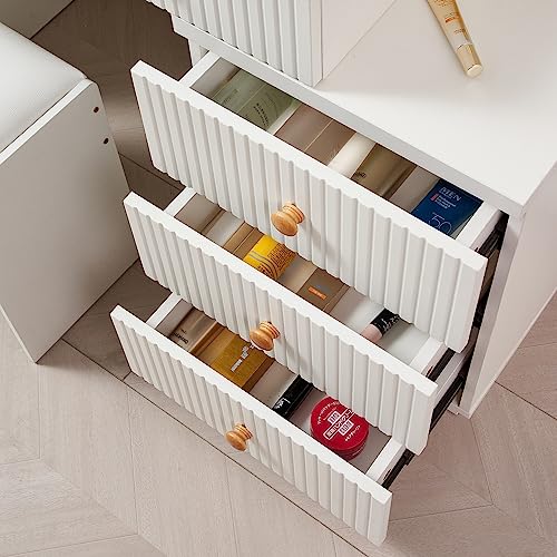 Makeup Vanity Desk with Large Lighted Mirror LED Strip, 3 Color Lighting Modes with Adjustable Brightness and 5 Level Storage Dresser, 5 Drawer V