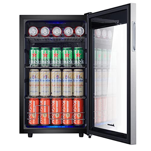 Kalamera Beer Fridge, 68L Freestanding Drinks Fridge with Glass Door, Digital Touch Control, Stainless Steel, KRC-70BV