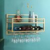 HUANGXING - Industrial Wine Racks Wall Mounted with 5 Stem Glass Holder,23.6in Metal Hanging Wine Holder Wine Accessories,2 Tiers Wall Mount Bott
