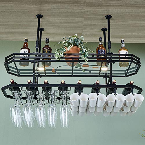 OUSIKA Wine Racks,Household Wine Shelf Cup Holder- Adjustable Height Ceiling Mounted Hanging Wine Bottle Holder Metal Wine Glass Rack Goblet Stem