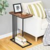 HOOBRO Side Table C Shaped, Sofa End Table, Laptop Coffee Snack Table, for Small Space, Living Room, Bedroom, Slim, Narrow, Tall, Wood Look Accen