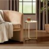 mDesign Triangular Side Table  – Small Table with Marble-Style Top – Metal Coffee Table for Hallway and Living Room – Soft Brass/Marble
