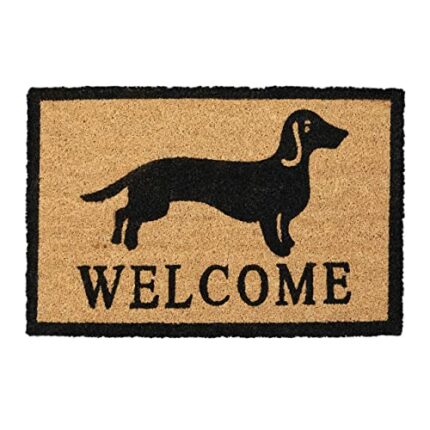Relaxdays Wiener Badger Sausage Dog Doormat, 40 x 60 cm, Door Mat Inside & Outside, Non-Slip, Coir, Natural/Black