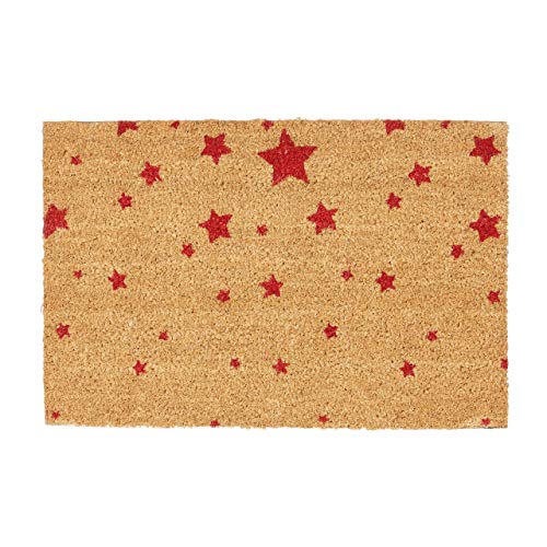 Relaxdays Doormat Star Pattern 40 x 60 cm Rectangular Coir Floor Mat with No-Slip PVC Underside, Door Mat made of Coconut Fibre Welcome Mat, Grey